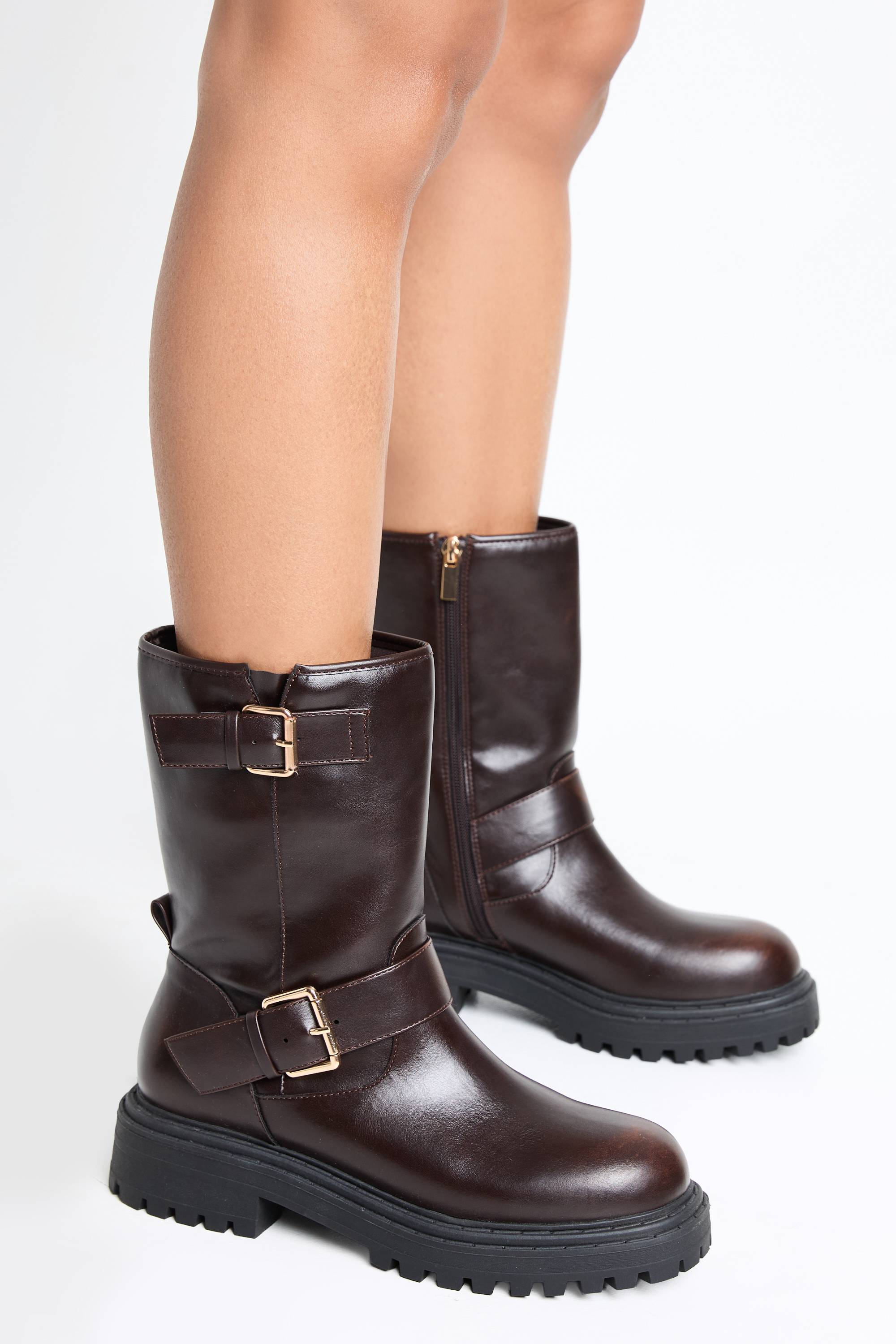 boohoo Bottes biker à double boucle, coupe large