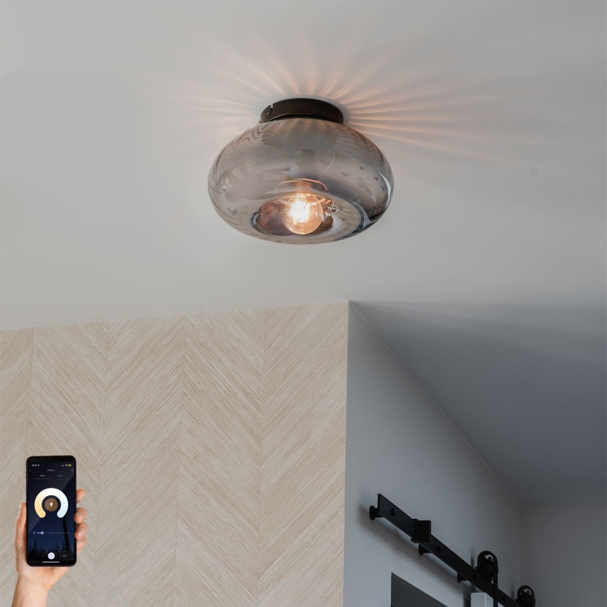 Smart plafondlamp zwart met smoke glas incl. Wifi P45 - Ayesha