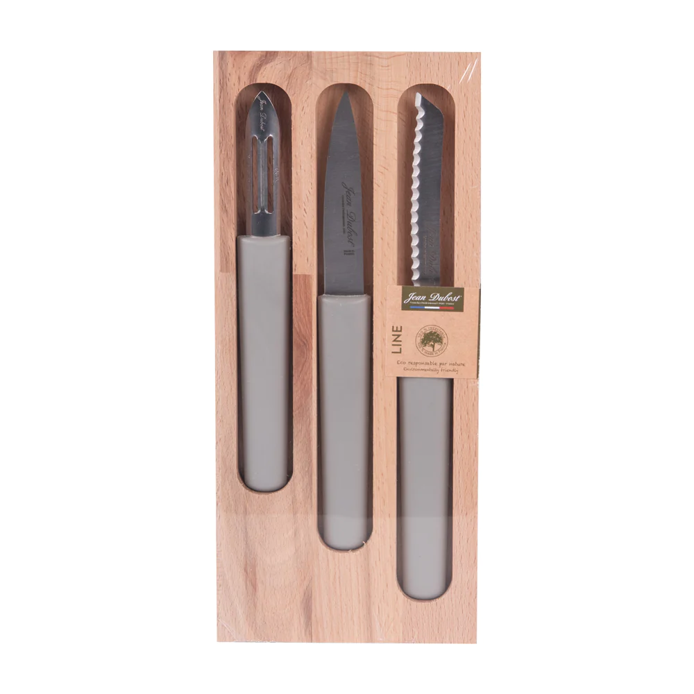 Set de 3 pièces en inox Eco-responsable office, éplucheur, tomate gris