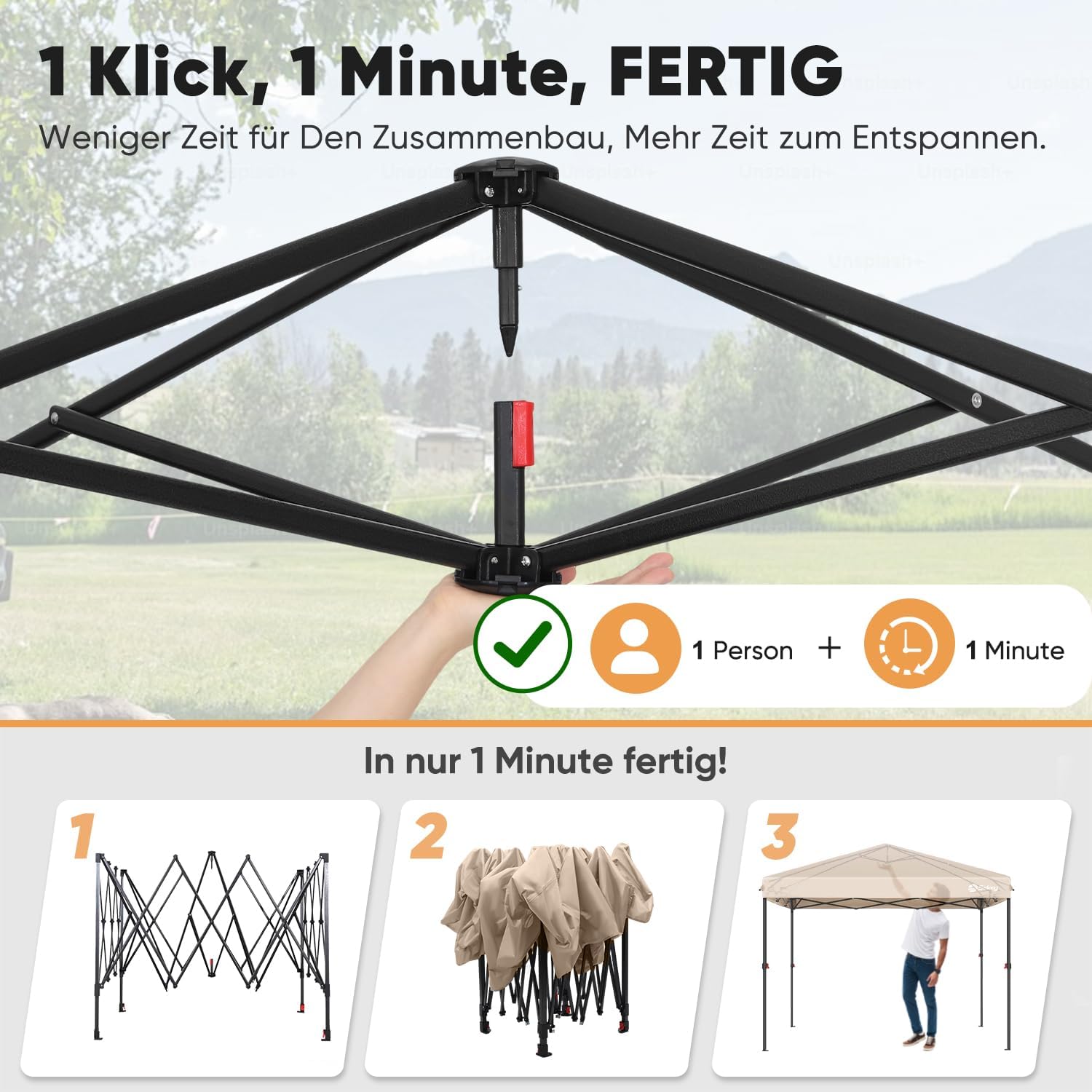 Sekey Premium Pop Up Pavillon 3x3 Wasserdicht Stabil, 3 x 3 m Pavillon mit Seitenwänden, Faltpavillon Partyzelt Faltbar für Camping Party, Höhe Verstellbar 250-270cm, (Khaki, Mit Seitenwänden)