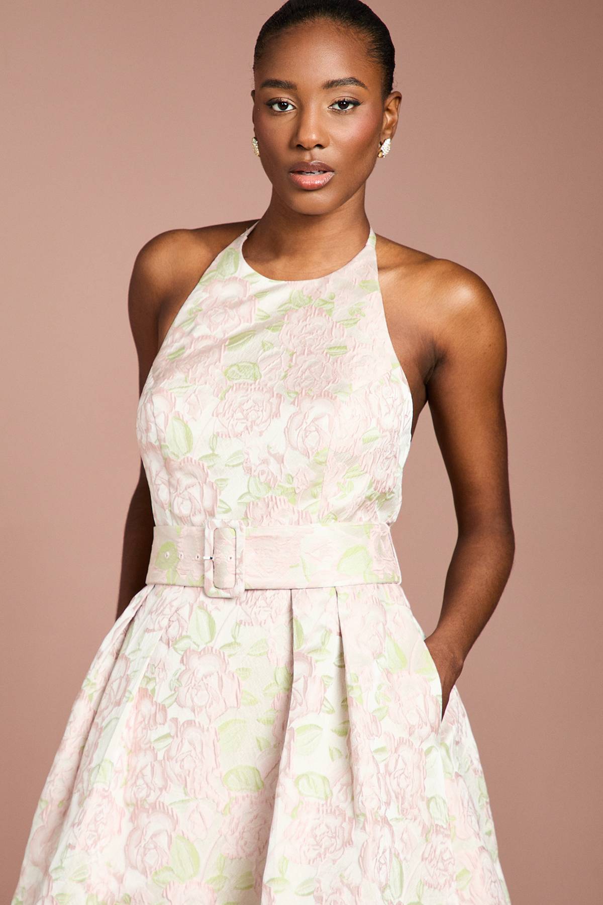 Coast Robe Midi Jacquard À Col Licou Avec Ceinture