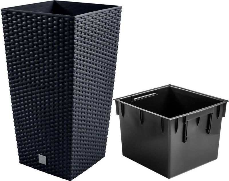 Prosperplast - Rato Square - Bloempot - Antraciet - Rotan Textuur - Inclusief Binnenpot
