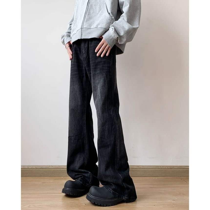 Posive - Mid Rise Washed Flared Jeans