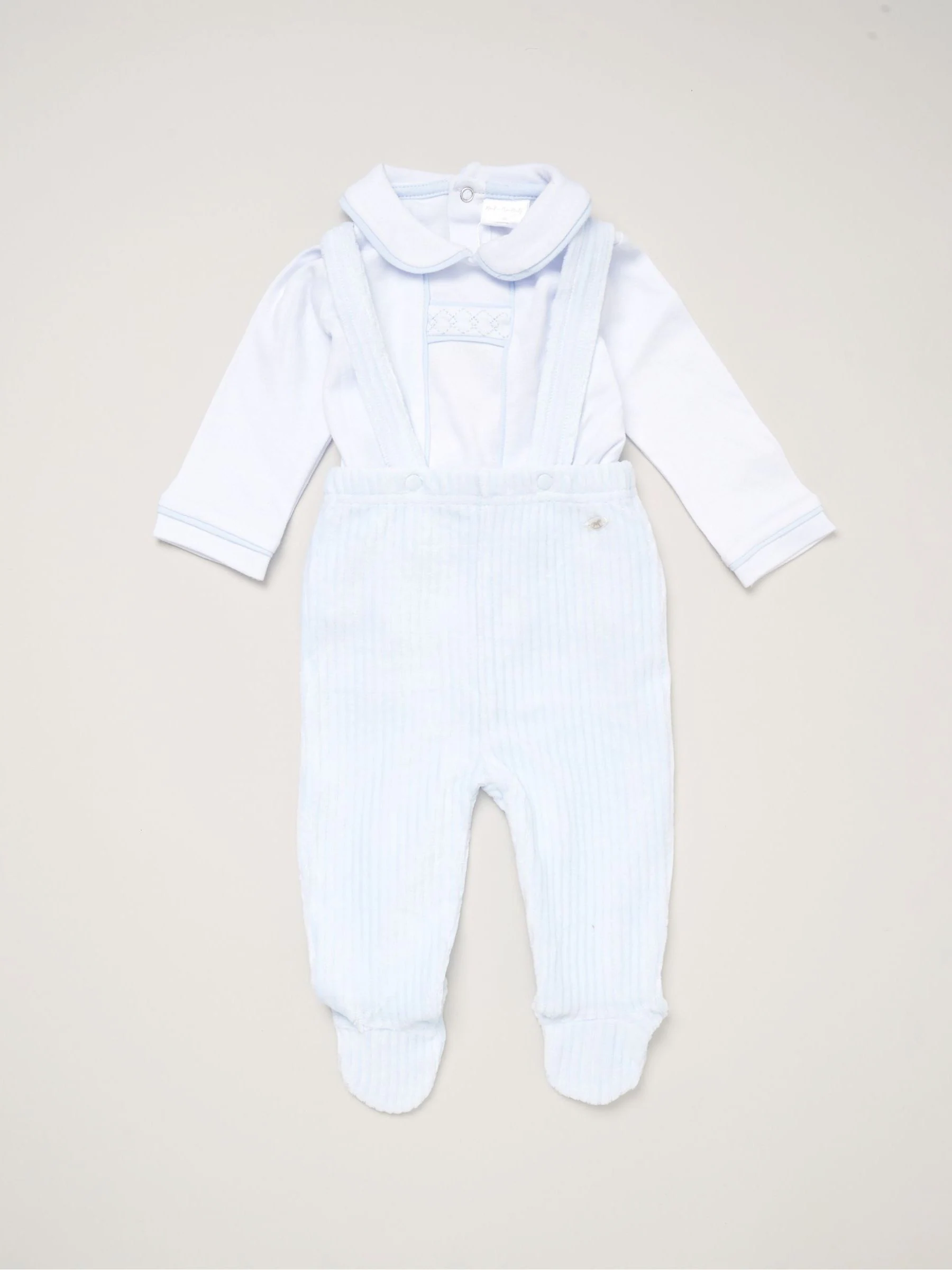 Rock-A-Bye Baby Boutique Baby Blue Velour Dungaree Trousers and Shirt Set
