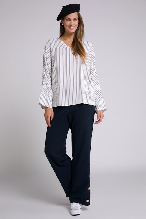 Bluse, Streifen, V-Ausschnitt, Fledermaus-Halbarm