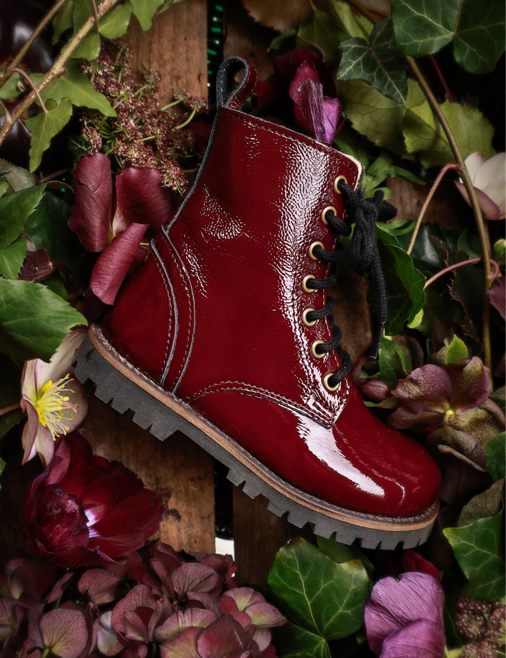 Lace-up Boot - Burgundy Patent
