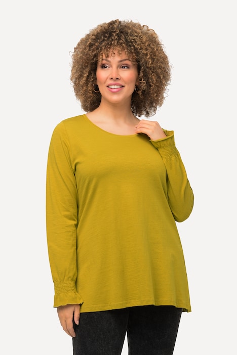 Shirt, Classic, Rundhals, gesmokter Volant-Langarm