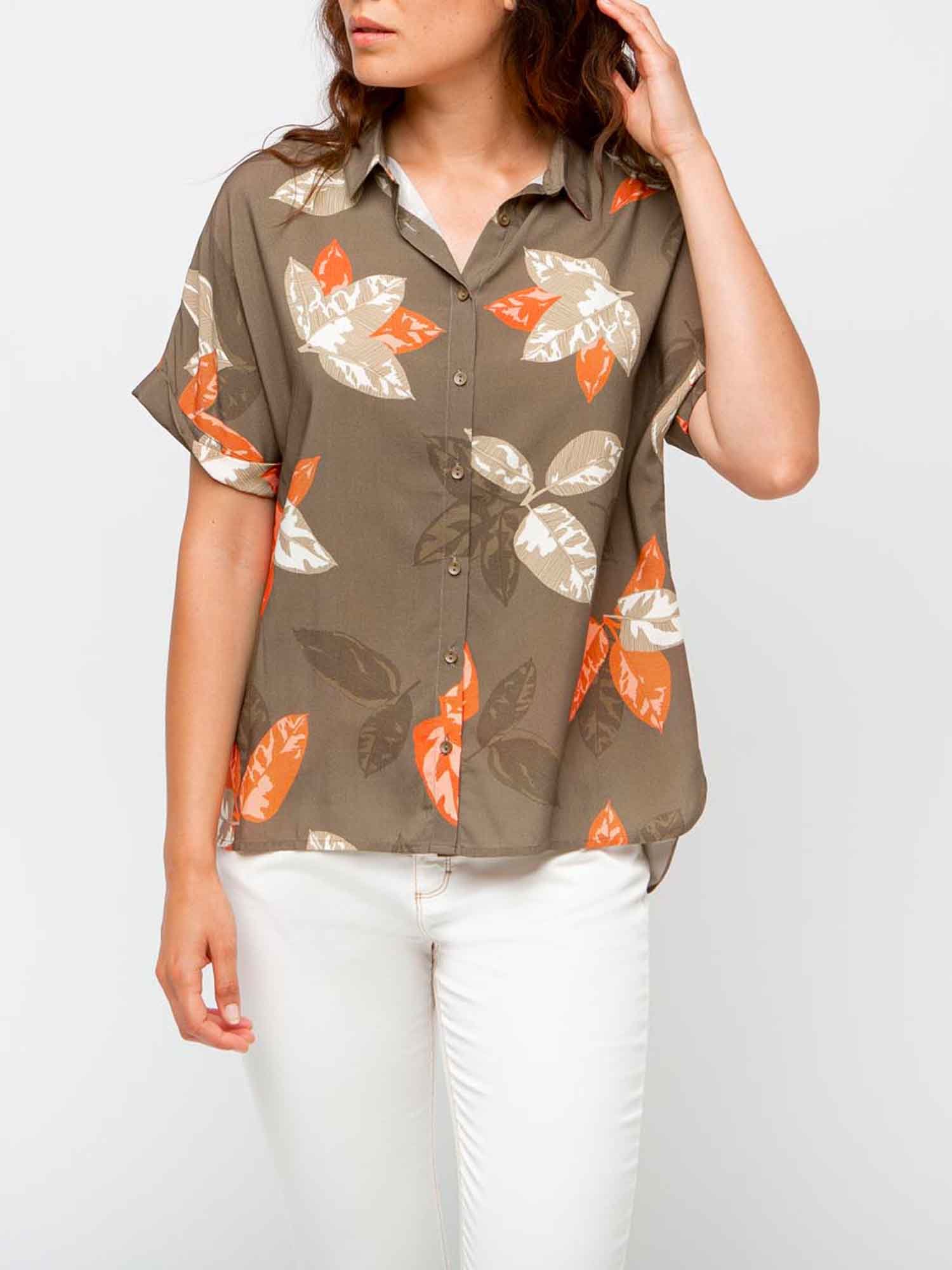 Chemise Femme Manches Courtes Motif Kaki