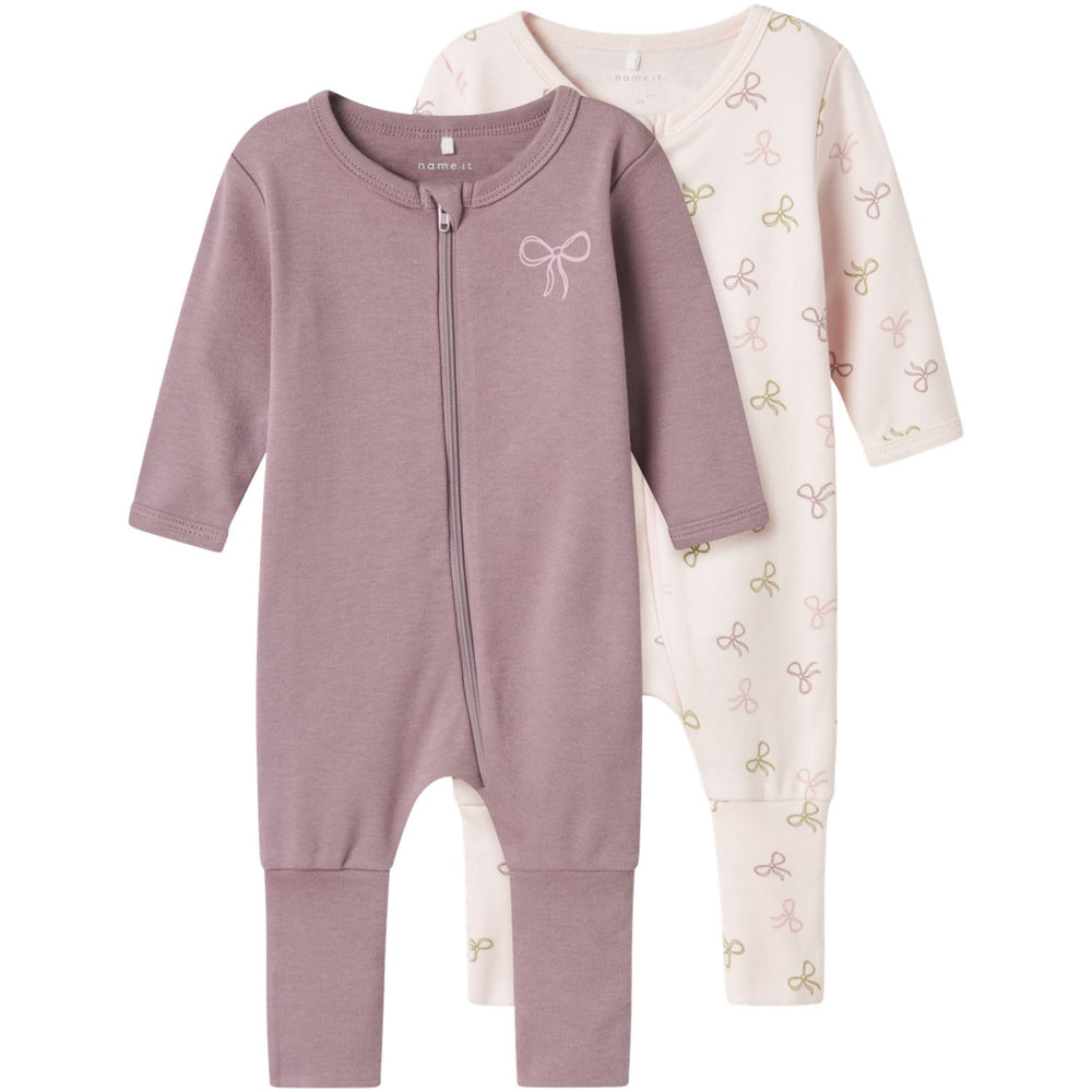 Køb Name It Barely Pink Natdragt 2-pak Zip Pink Bow Noos