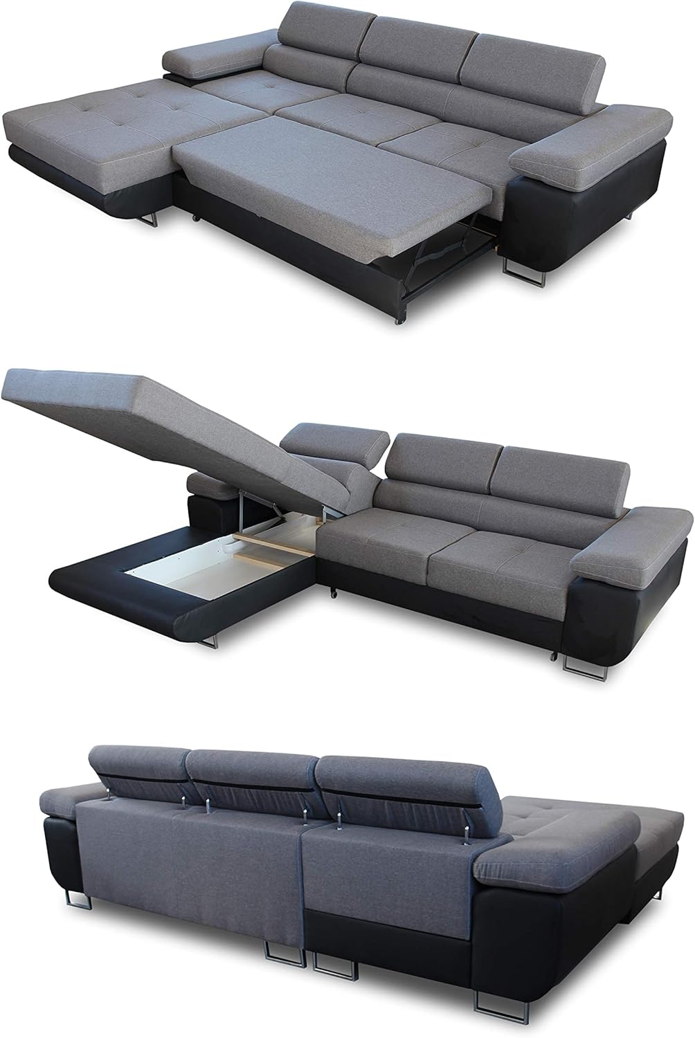 Sofnet Ecksofa Divo mit Schlaffunktion, Bettkasten und Kopfteilverstellung, Polsterecke, Wohnlandschaft, Sofagarnitur, Couch, Sofa, Federkern (Grau (Kronos 22), Ecksofa Rechts)