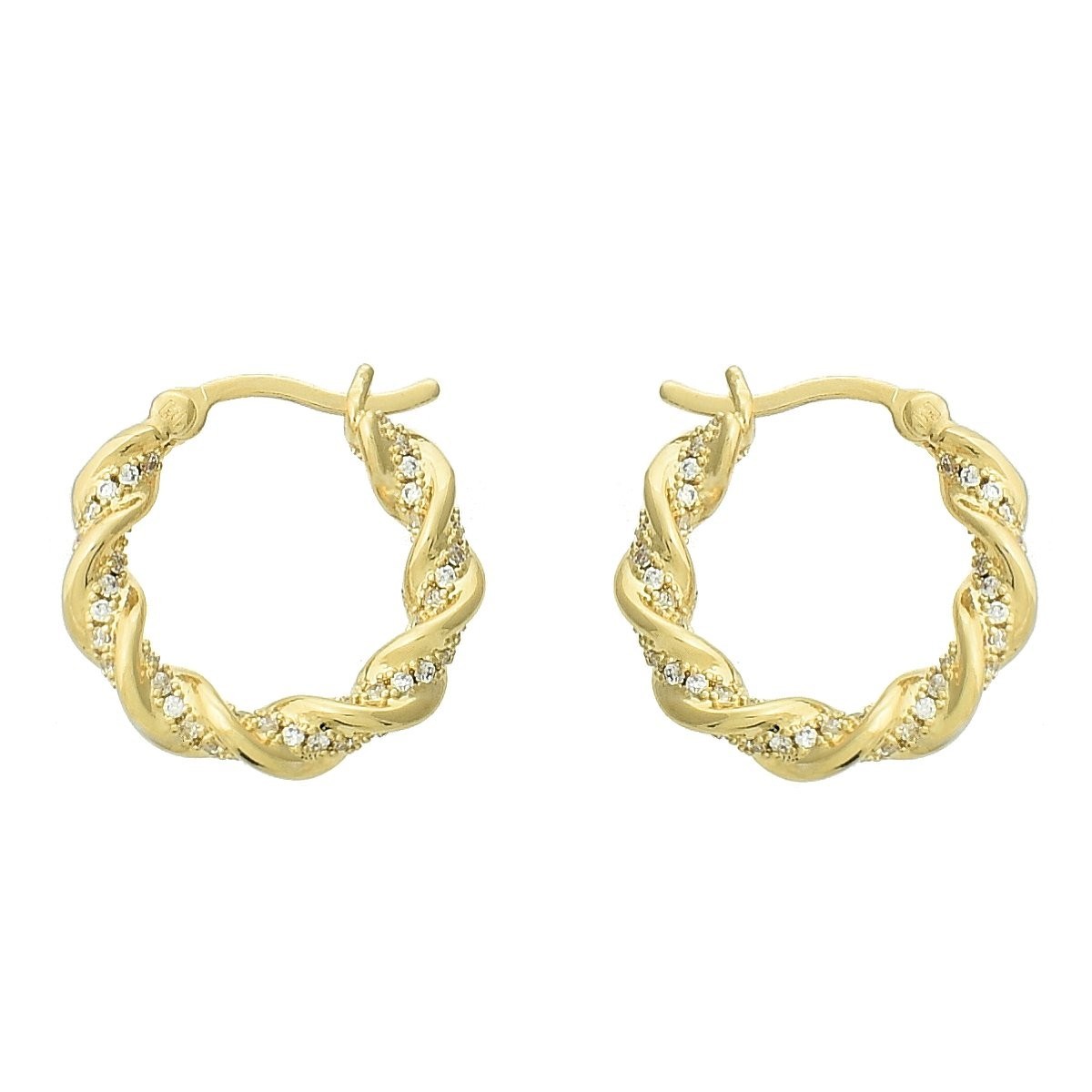 Boucles d'oreilles Créoles torsade d'oxydes de zirconium Plaqué or 750 3 microns