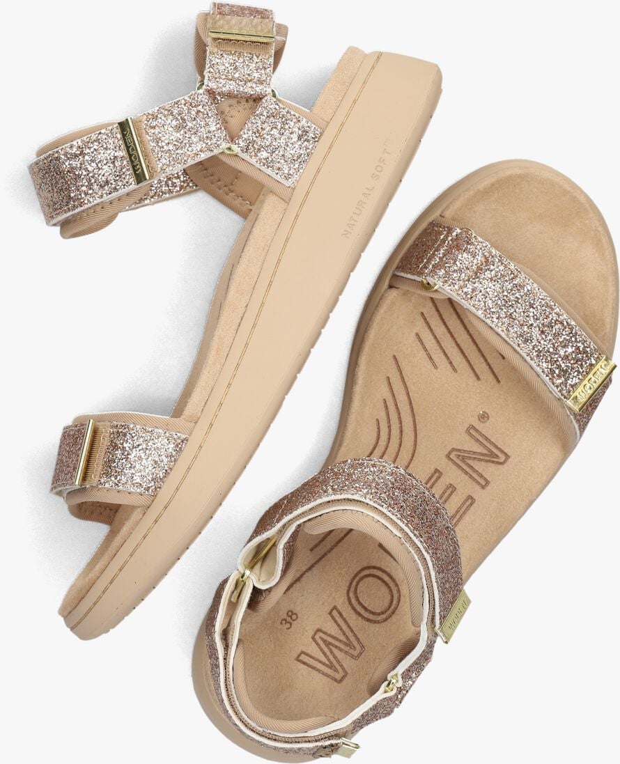 WODEN bruine woden sandalen line glitter