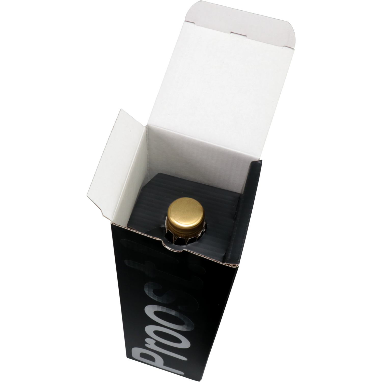 Flesdoos, Proost!, golfkarton, 1 fles, 95x95x330mm, zwart/zilver