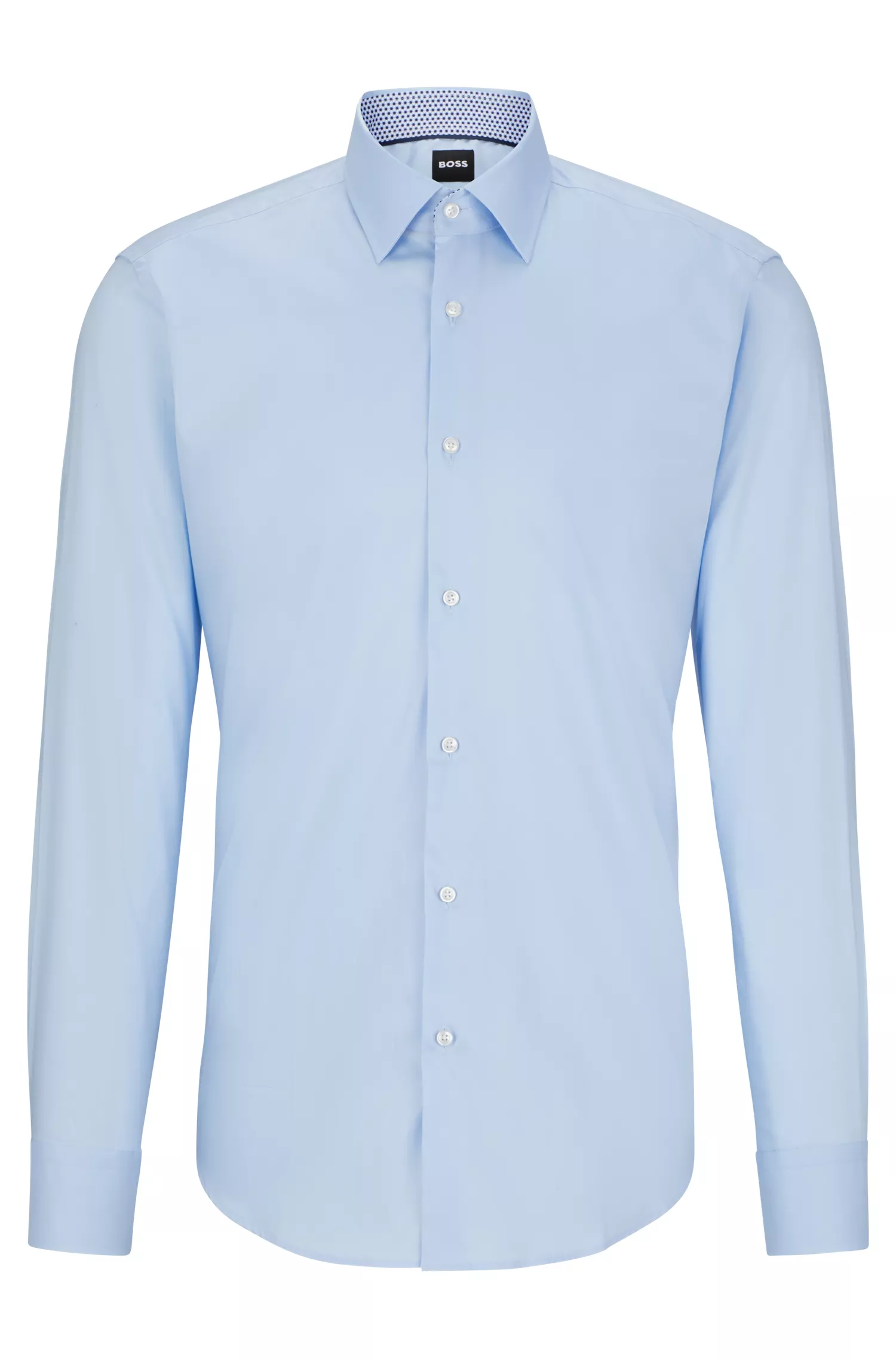 Camisa BOSS preta de corte regular em popeline de algodão fácil de passar.