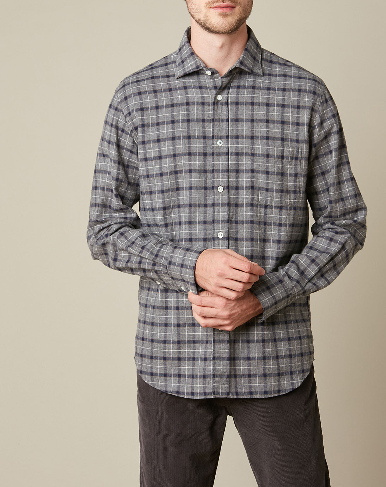 Hartford Chemise Regular en Flanelle de Coton Paul gris/marine