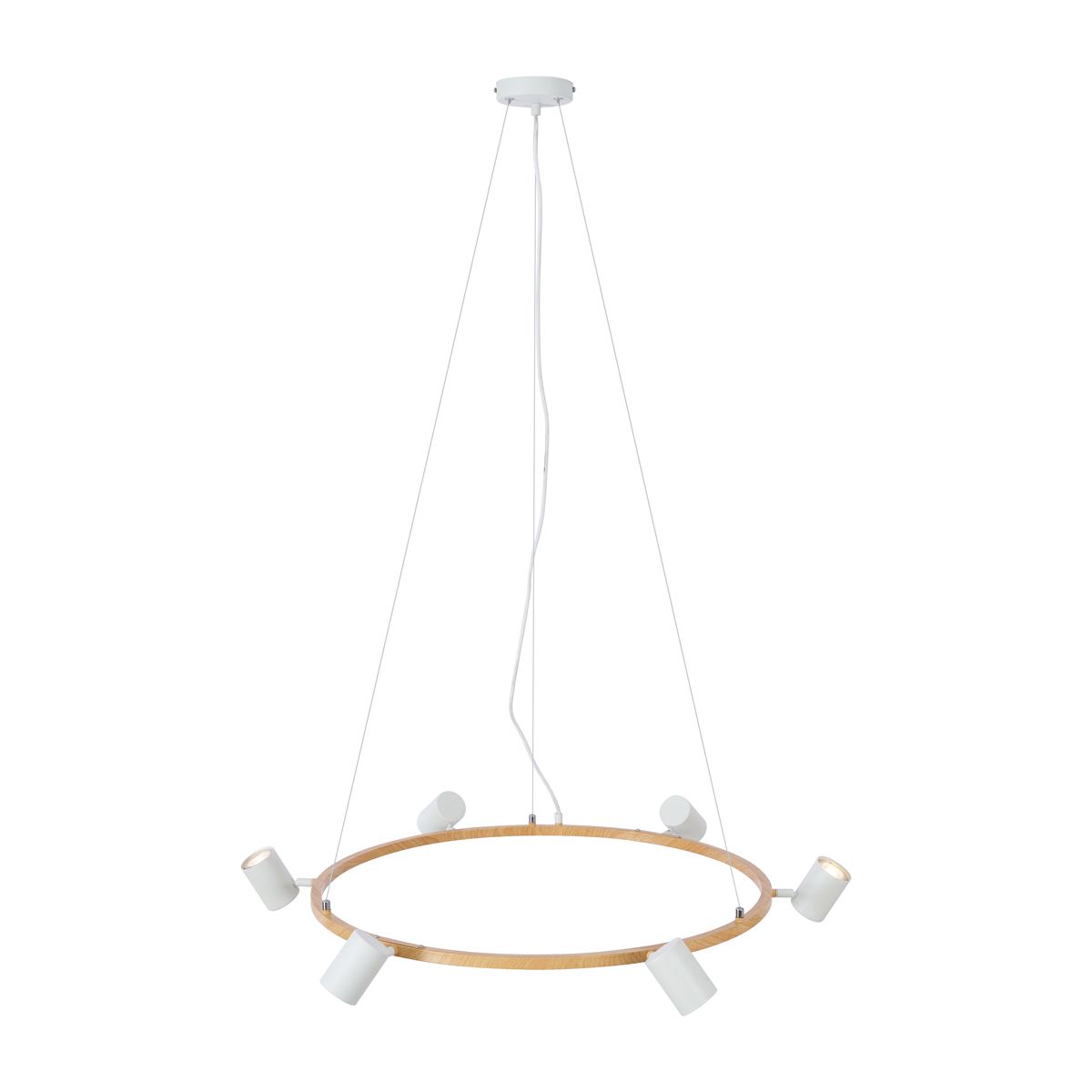 Moderne hanglamp hout print met wit 6-lichts - Jeana Circle