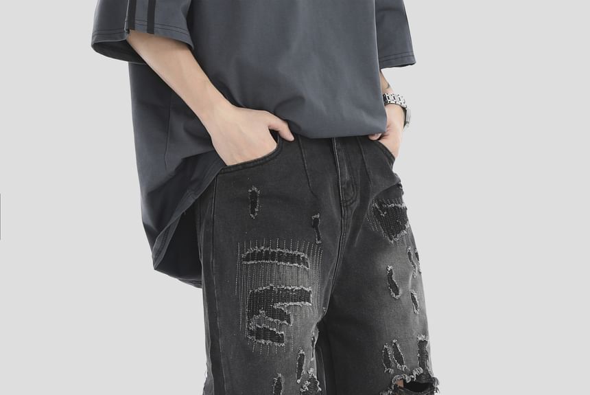 Banash - Versleten denim shorts met wijde pijpen