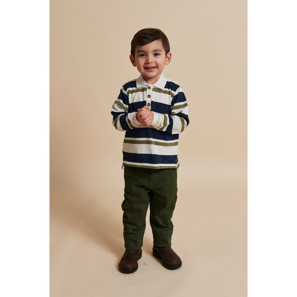 Køb COPENHAGEN COLORS Green Combi Striped Pique Polo Bluse