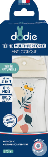 Dodie Biberon Tétine Multi-Perforée Anti-Colique Terracotta 0-6 Mois Débit 2 270ml 1 Pièce