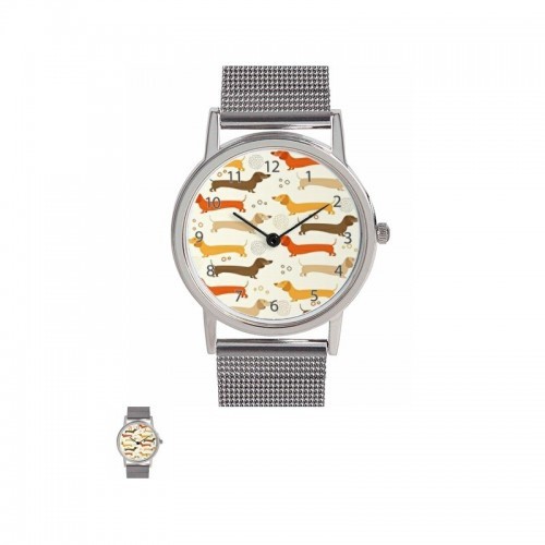 Reloj analógico esfera redonda estampado teckel gris
