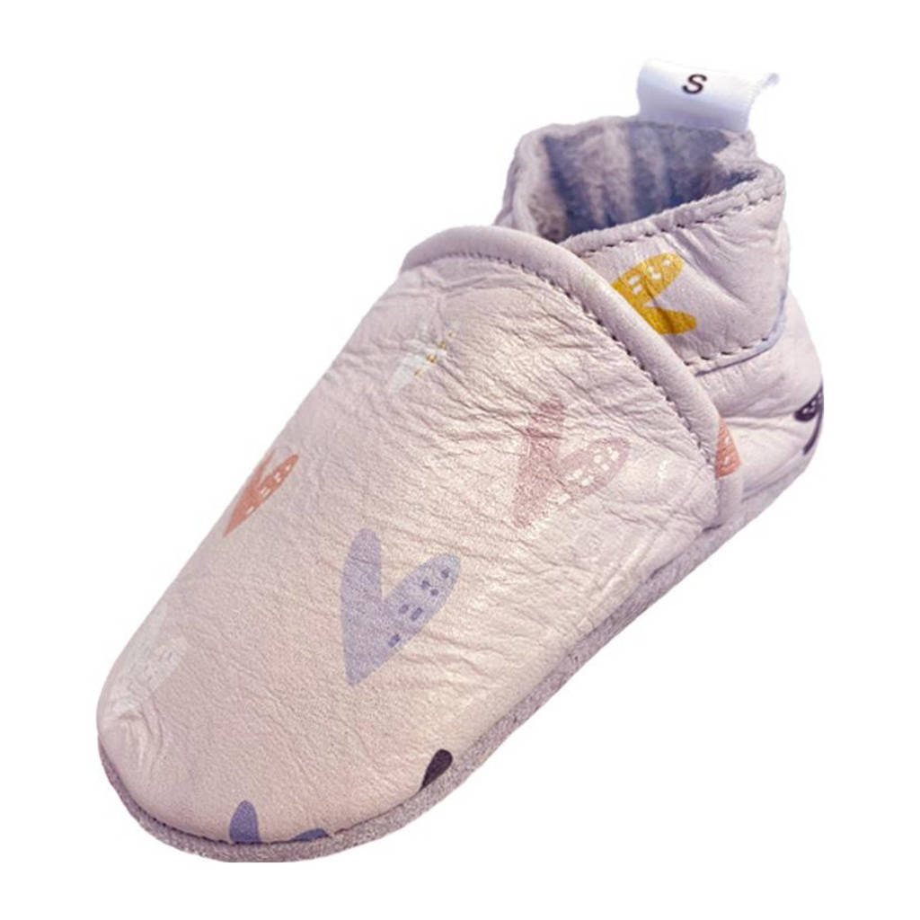 Babysteps Boho Hearts leren babyslofjes met hartjes roze