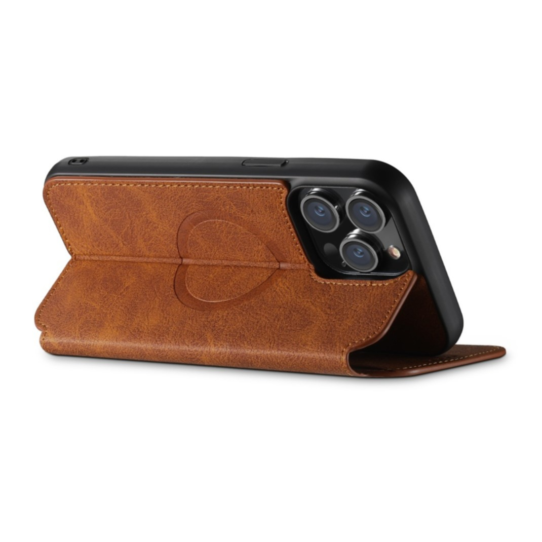 iPhone 13 Pro MagSafe Leder Tasche Flip Wallet Cover mit Kartenfächer - Braun