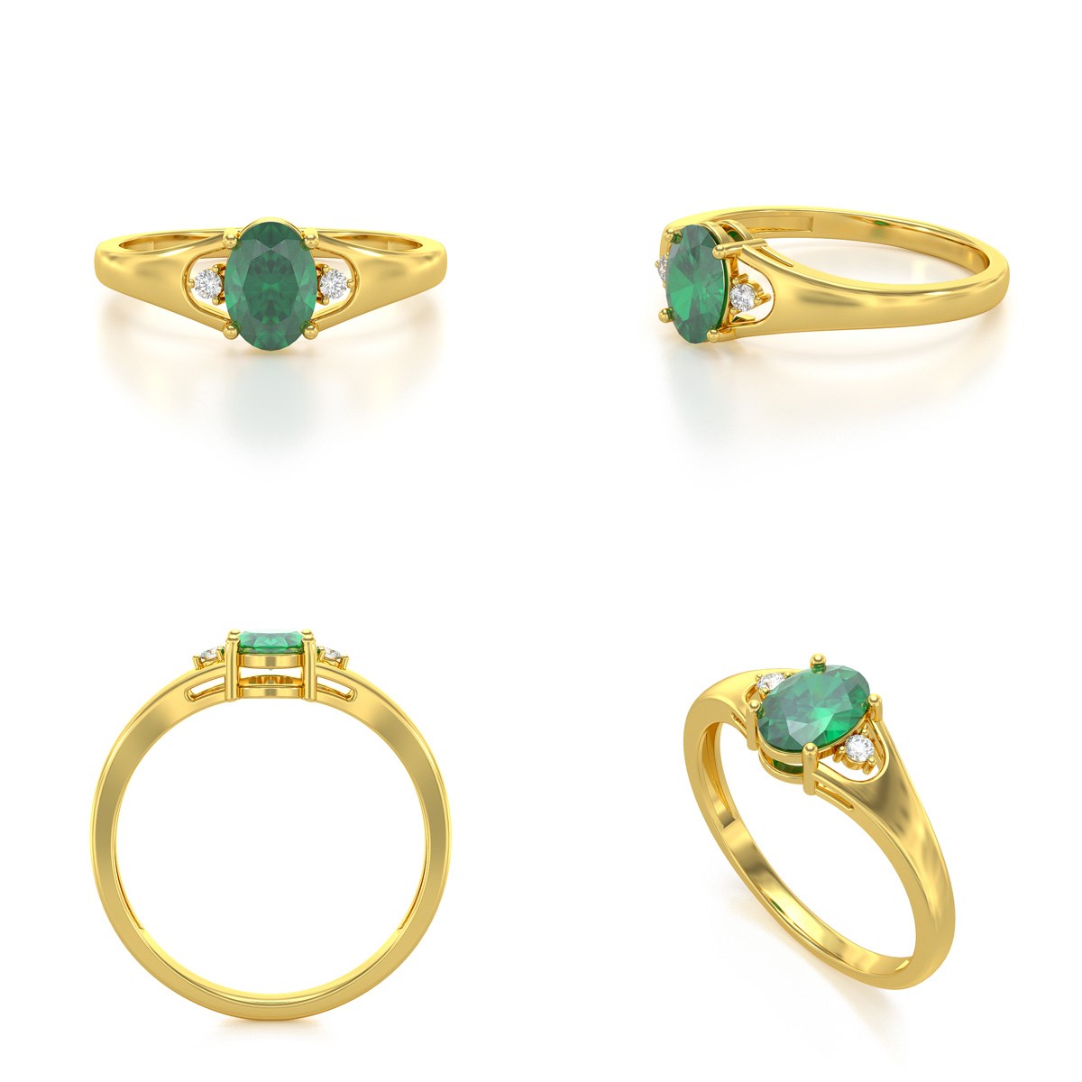 Bague ADEN Or 585 Jaune Emeraude et diamants 1.382grs