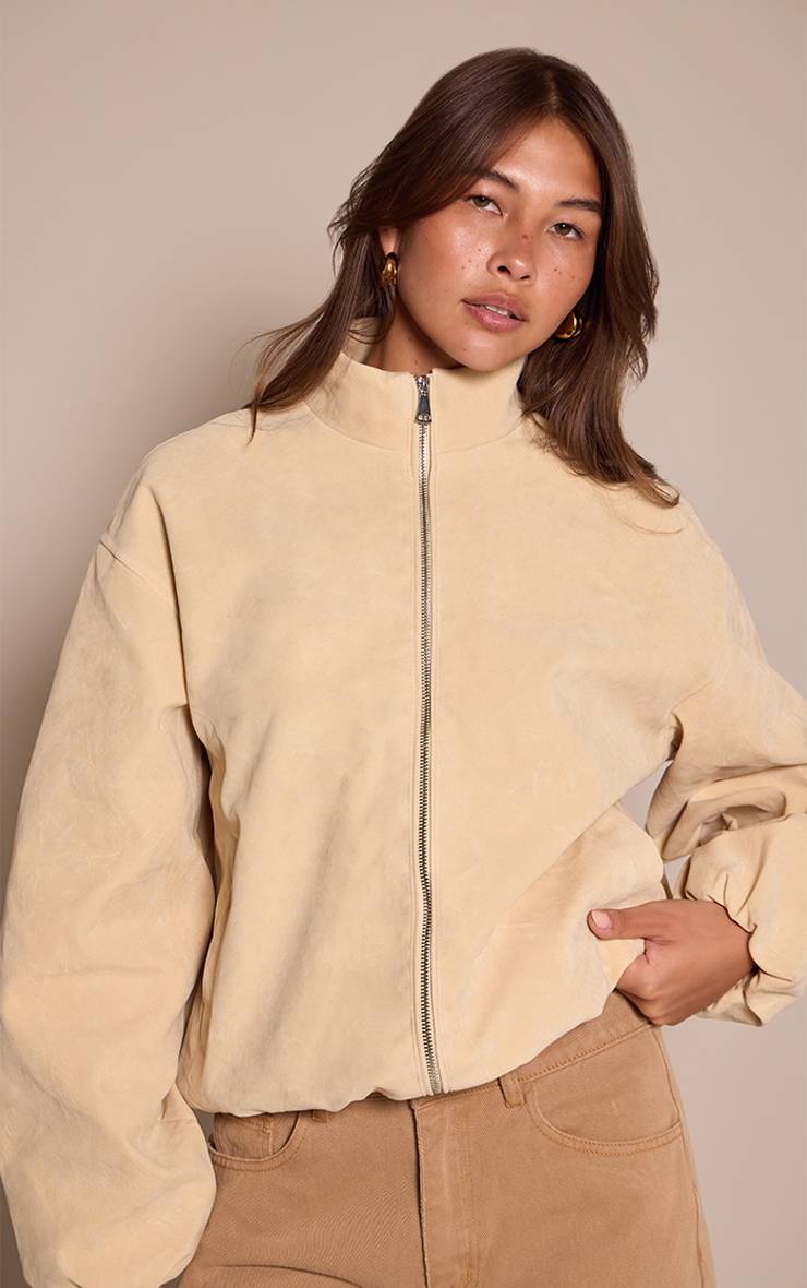 Pale Yellow Veste Bomber En Daim