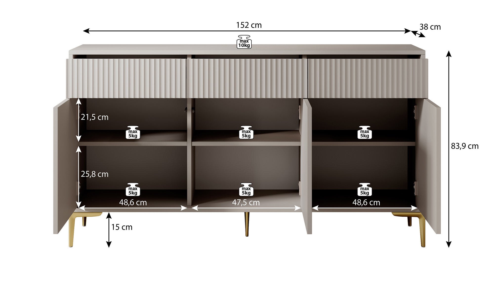 Meubella - Dressoir Five - Beige - 152 cm