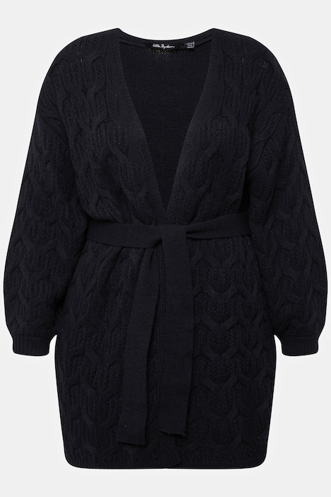 Strickjacke, Zopfmuster, Oversized, Bindegürtel