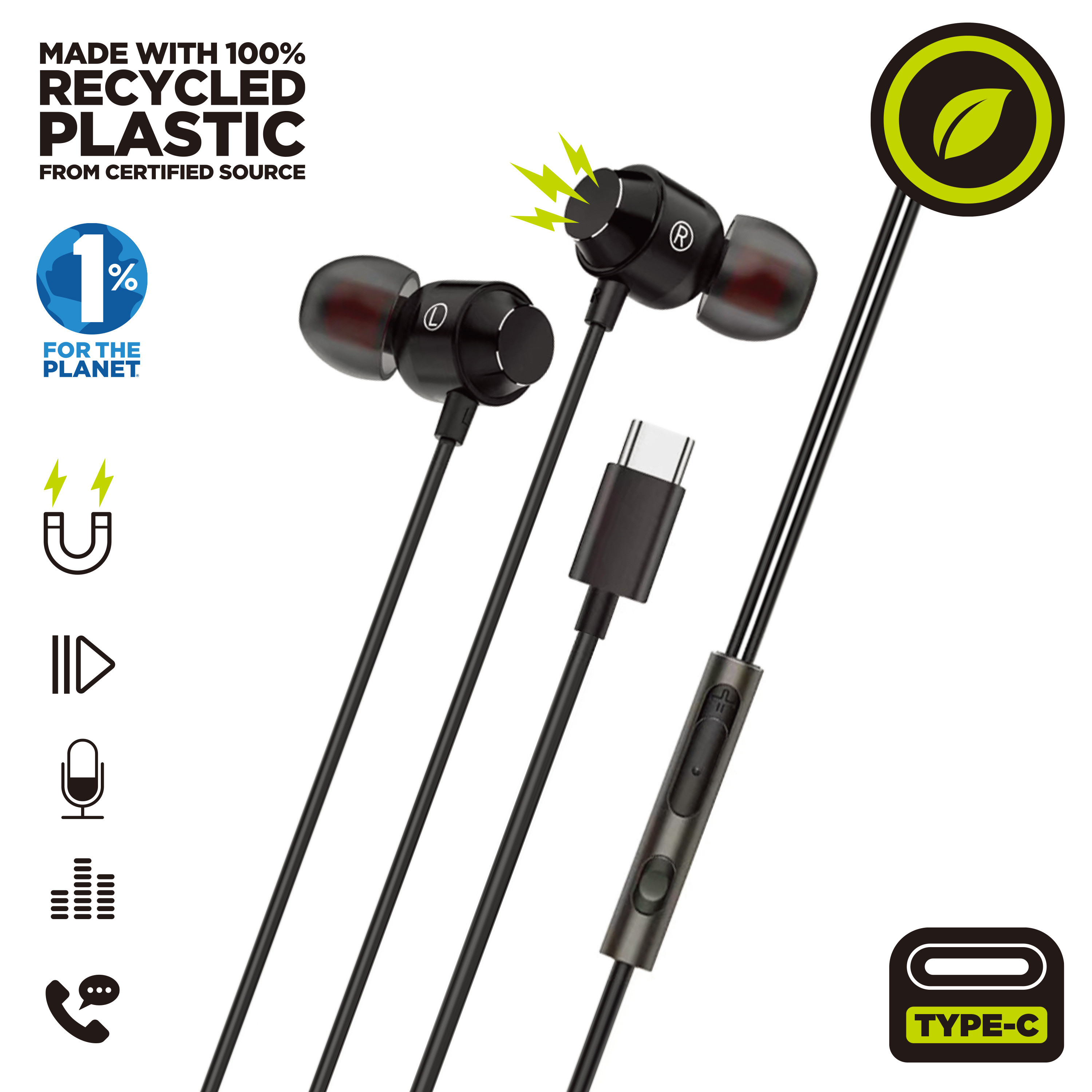 Fones de ouvido magnéticos estéreo Muvit M32 com carregamento tipo C