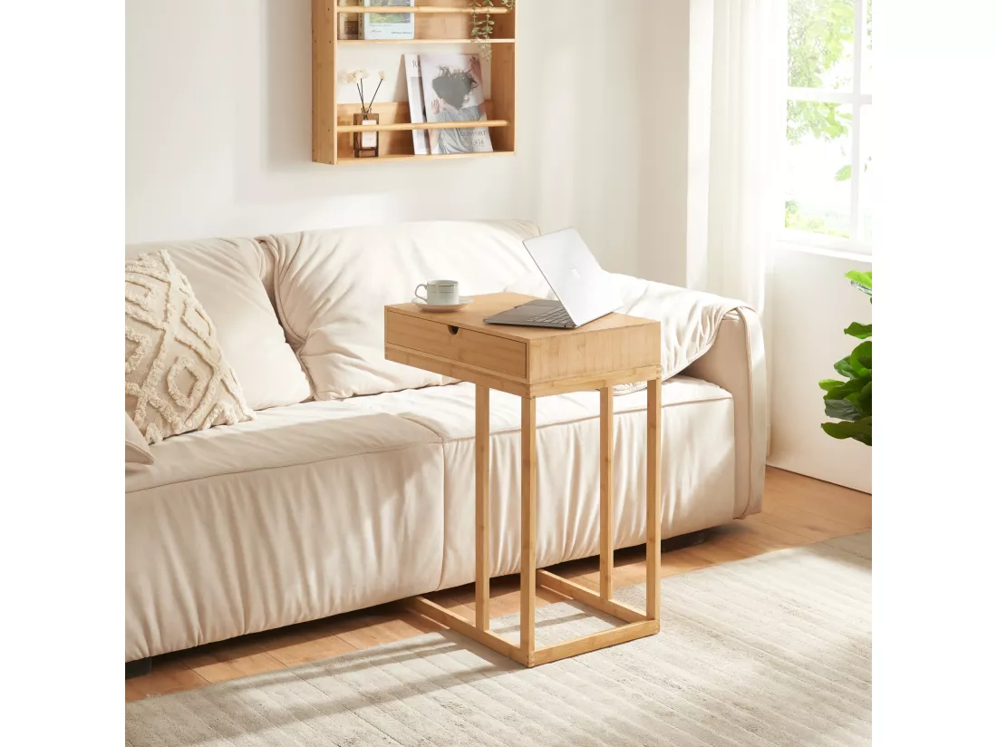 Table d'appoint pour ordinateur portable Kåfjord avec tiroir bambou 68 x 55 x 35 cm naturel [en.casa]
