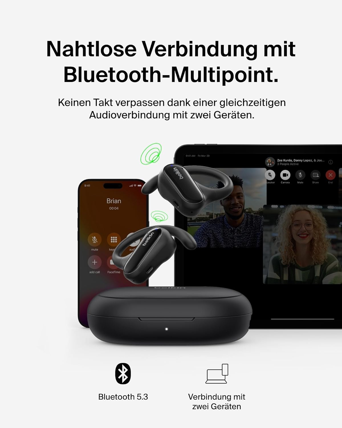 SoundForm ClearFit Bluetooth 5.3 Open-Ear Kopfhörer mit Ladecase und IPX5 (AUC013CTBK) - Schwarz