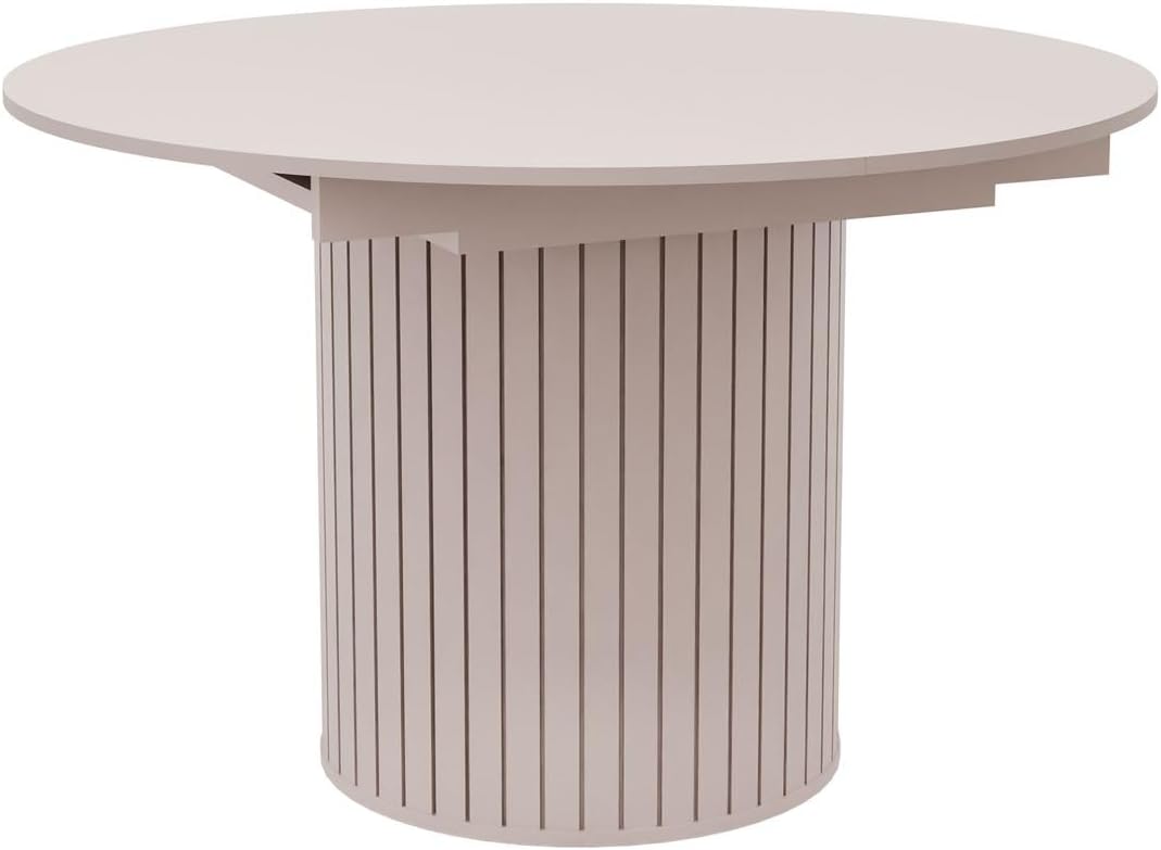 Lookway Esstisch Elodie 120–160 cm – ausziehbarer Tisch mit gefräster runder Basis, modernes Design für Esszimmer & Wohnzimmer (Kaschmir)