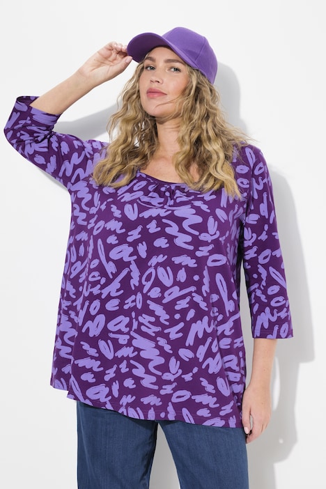 Shirt, A-Linie, Zierfalten, Carree-Ausschnitt, 3/4-Arm
