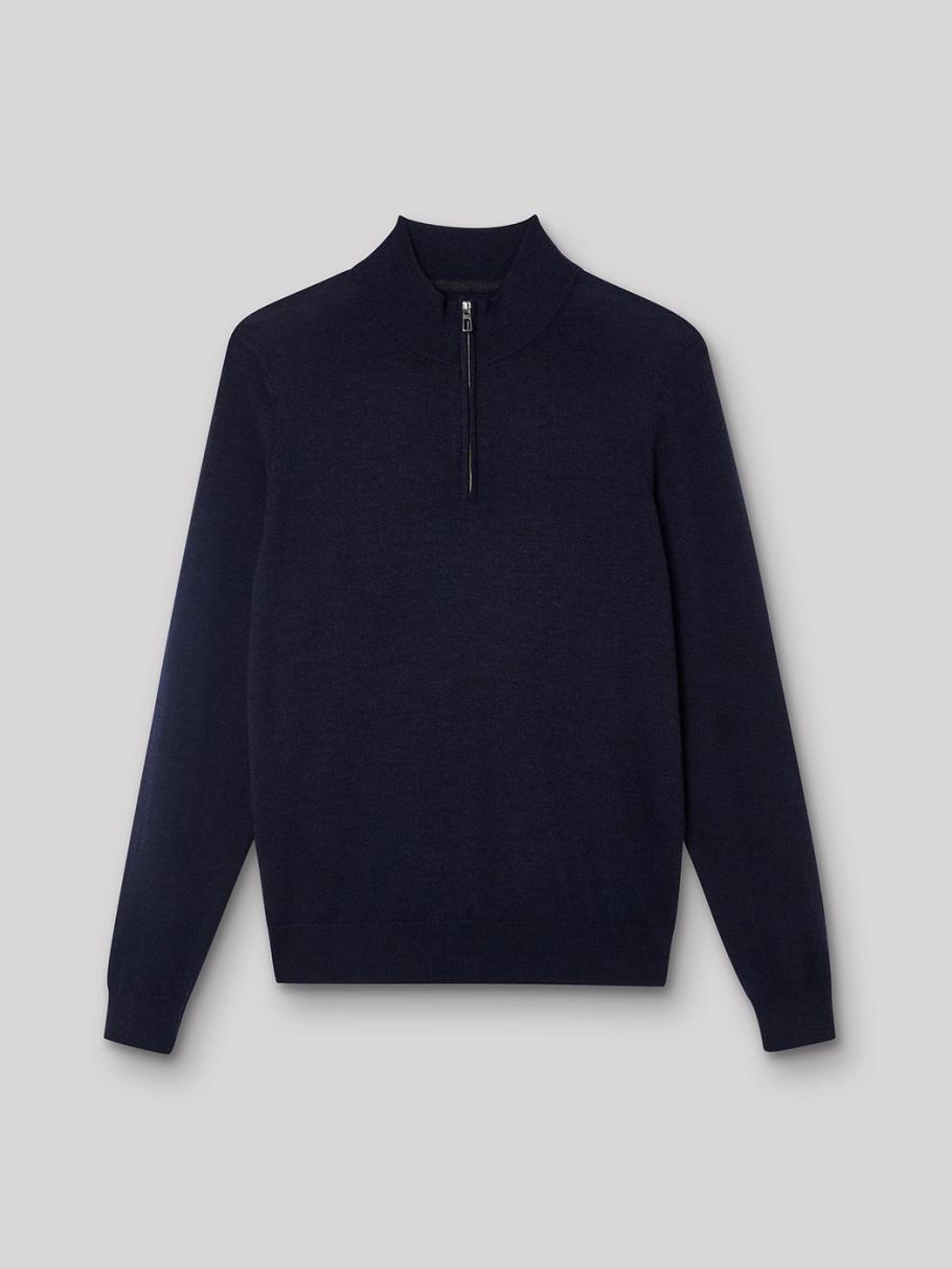 Pull col montant zippé en laine mérinos