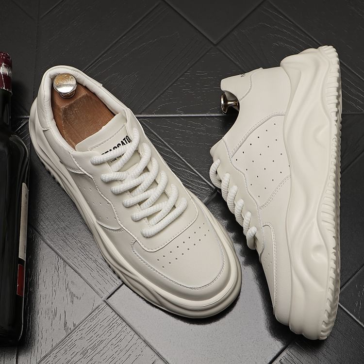 Mr Ozera - Platform Plain Lace Up Sneakers