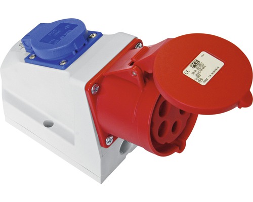 CEE wandcontactdoos PCE Combo 16A IP44 5-polig grijs/rood/blauw