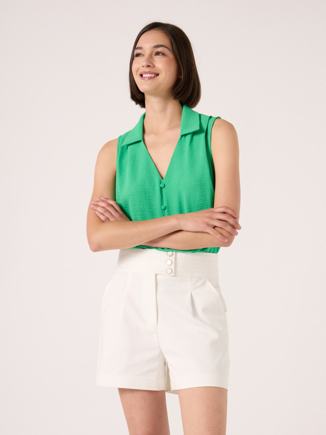 Top col chemise sans manches