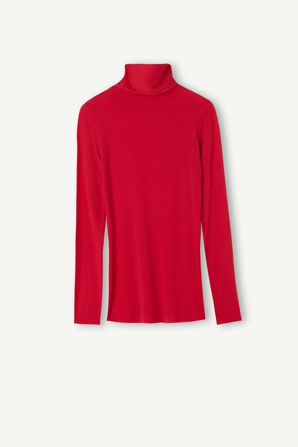 Camiseta de manga comprida com gola alta em cashmere modal ultraleve