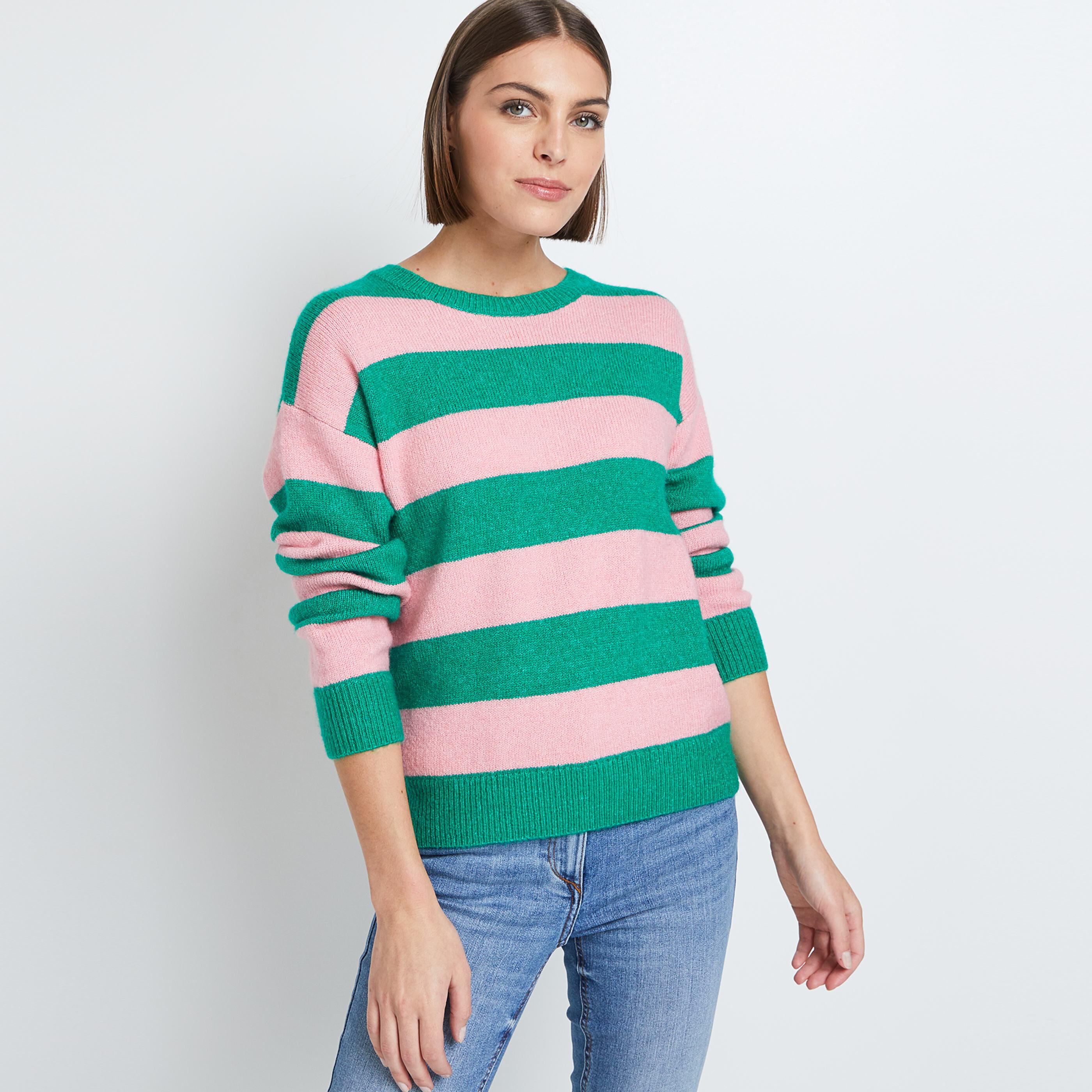Pull à rayures femme - VERT