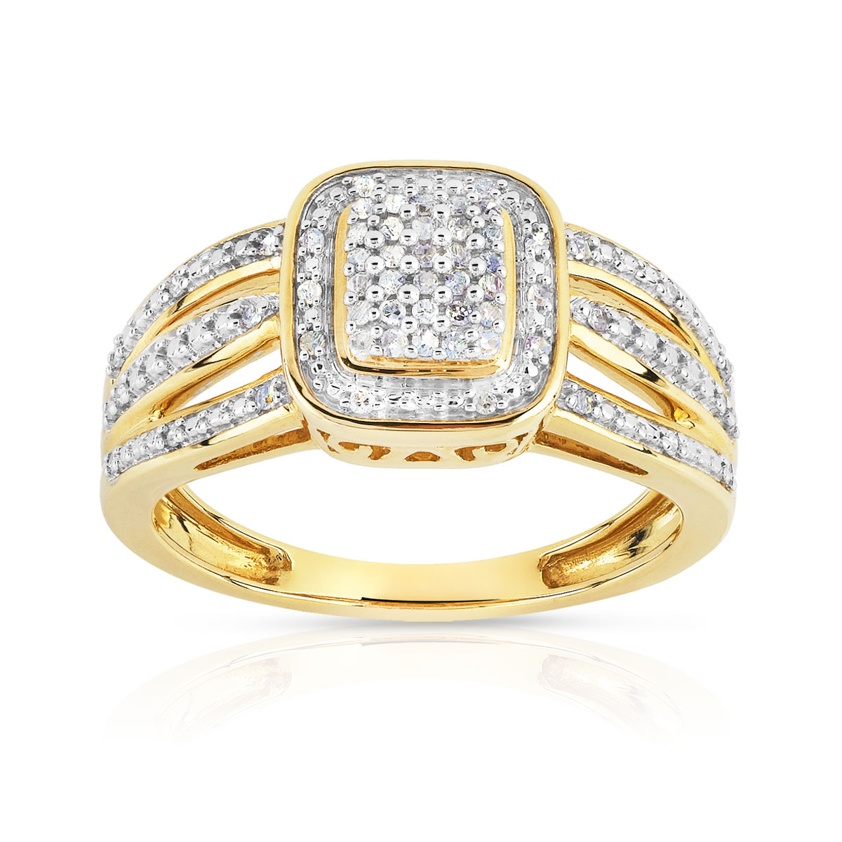 Bague or 375 2 tons rectangulaire diamants