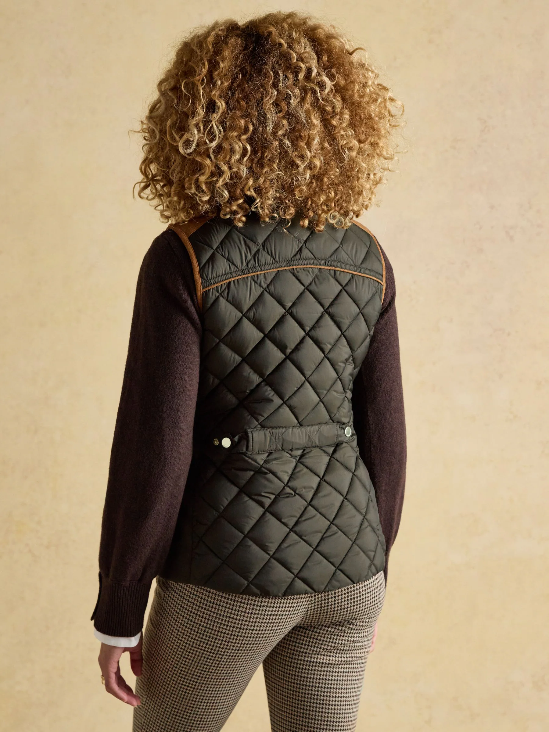 Kakigroen - Joules Braemar luxe regenbestendige geruite doorgestikte bodywarmer