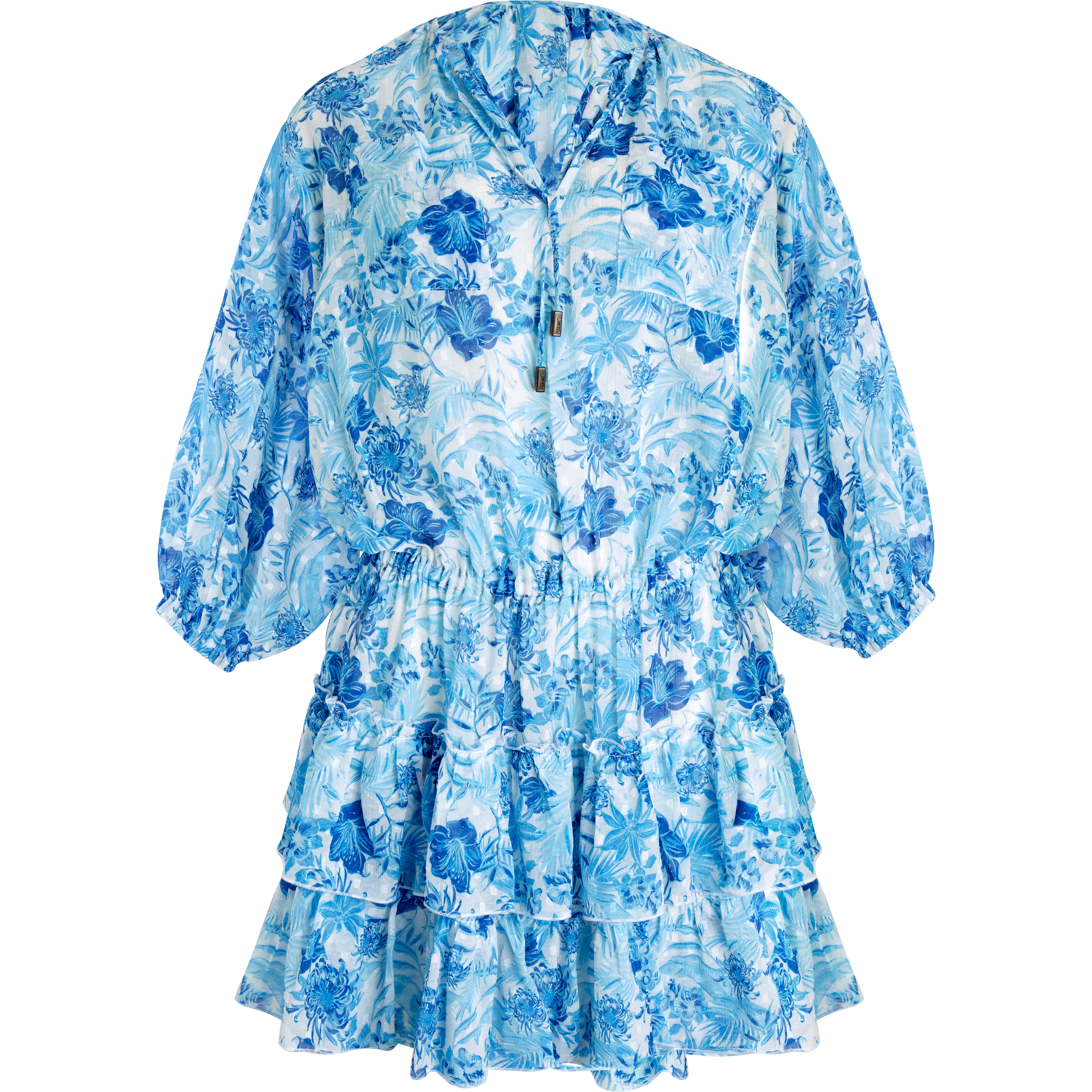 Robe Courte à Volants en Coton Femme Tahiti Flowers