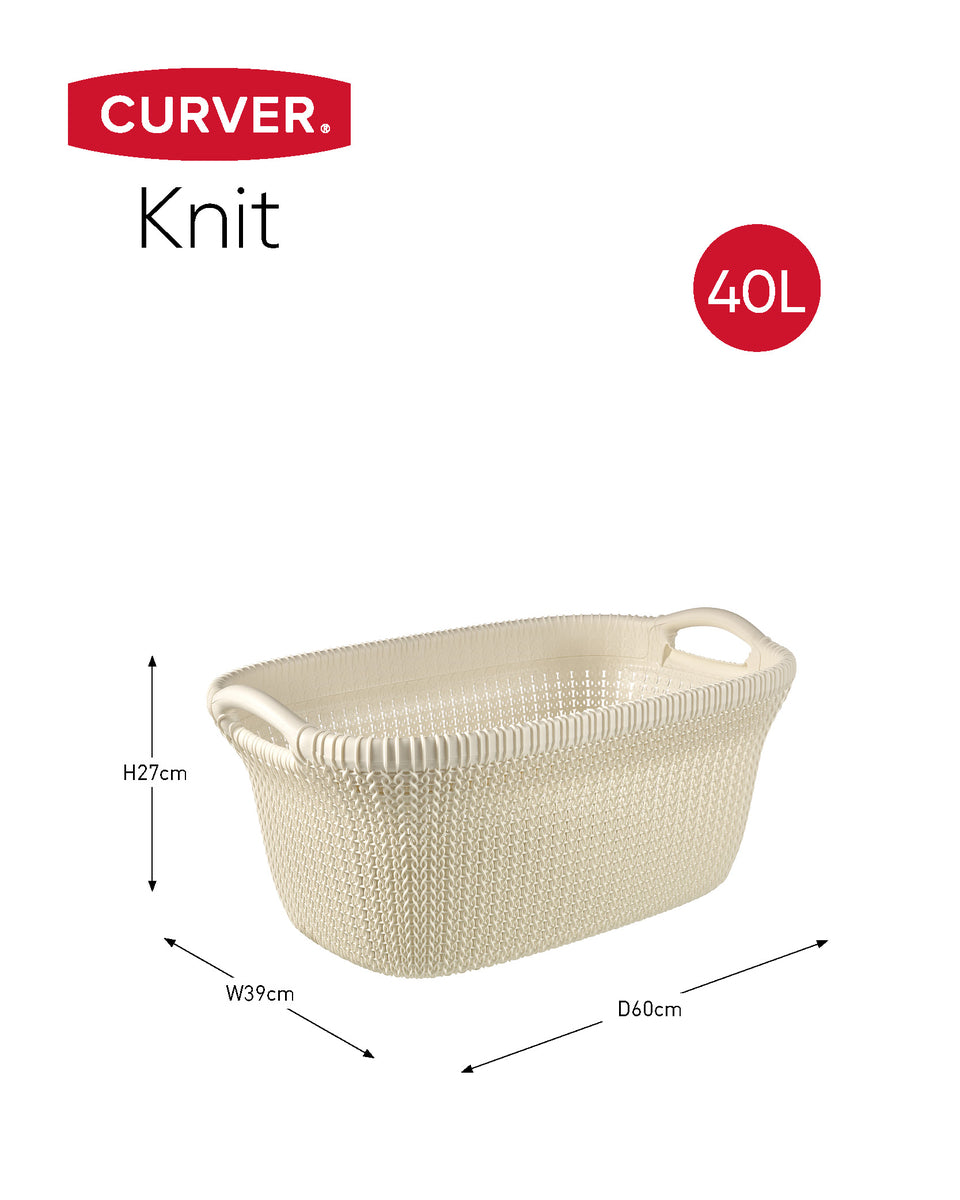 Curver Knit Wasmand met deksel 57L + Wasmand 40L - Gebroken wit