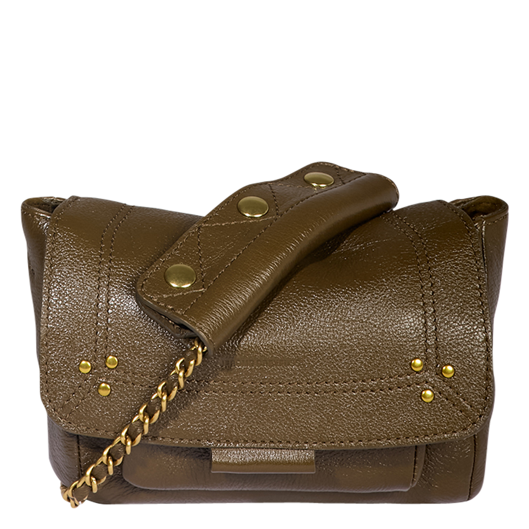 LULU S - Mini sac porté épaule en cuir | Kaki