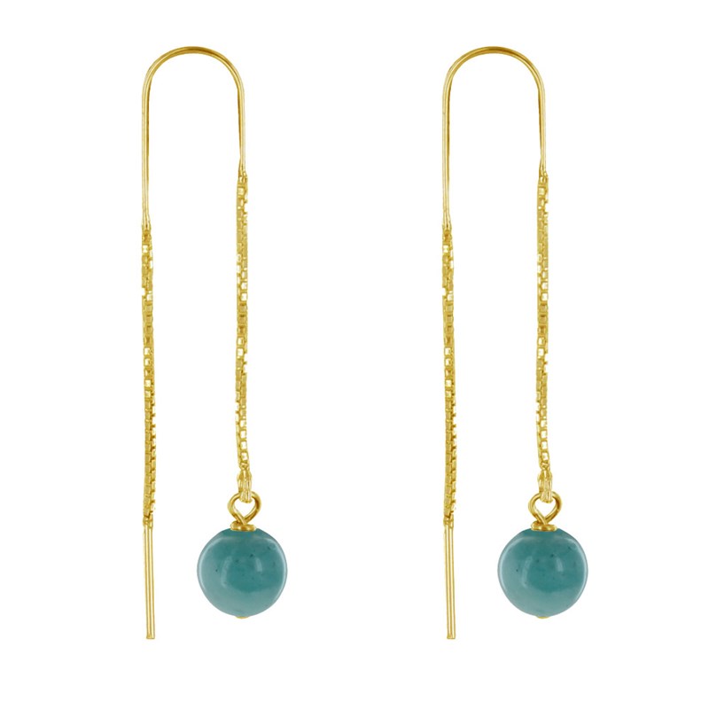 Boucles d'Oreilles Chainette Argent Doré et Perles d'Amazonite
