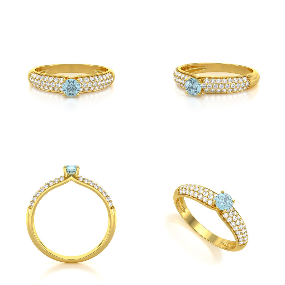 Bague ADEN Or 585 Jaune Aigue-Marine et diamants 1.978grs
