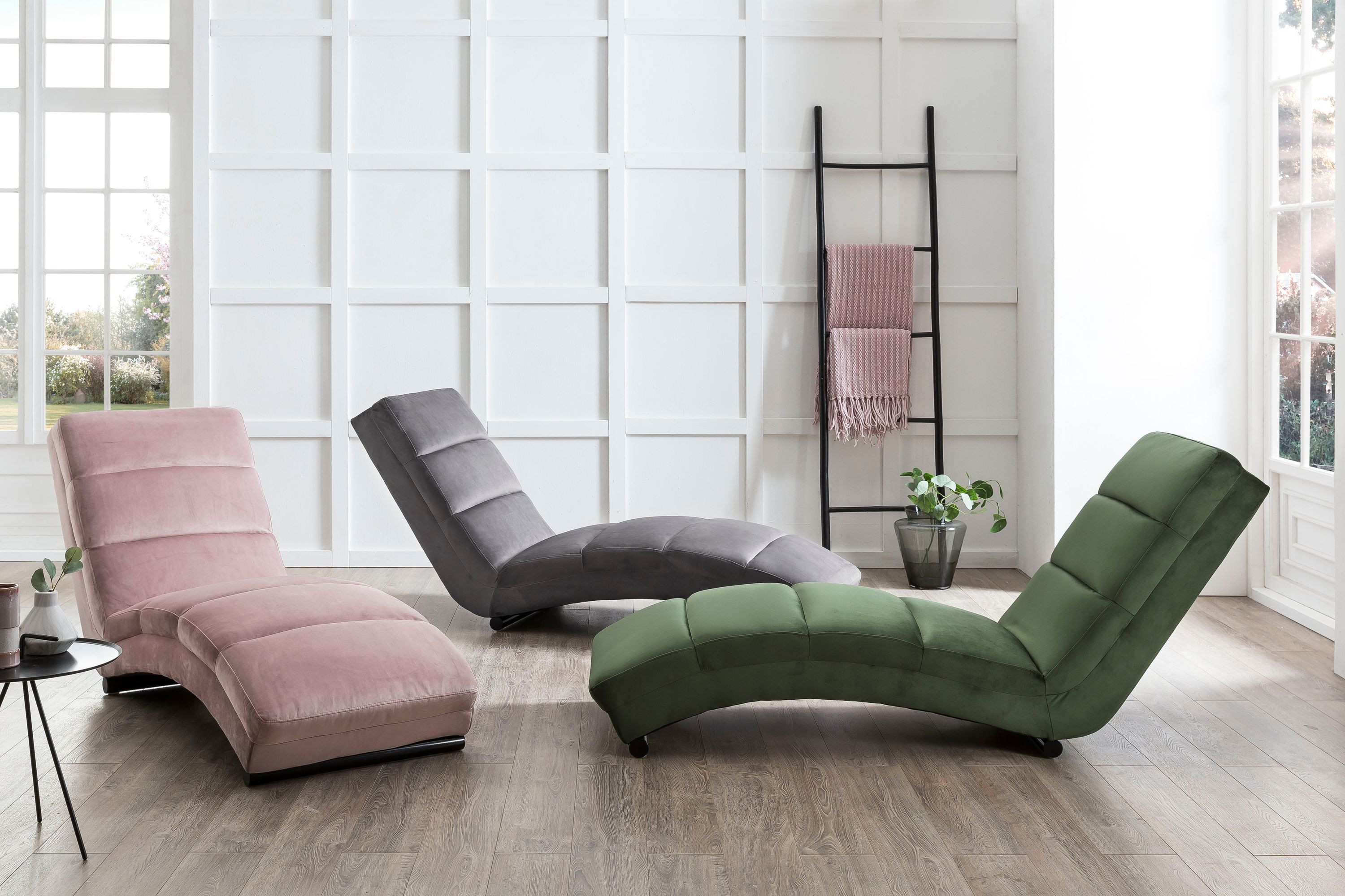 Chaiselongue rose Samt Recamiere Couch Sofa Lounge Sessel Ottomane