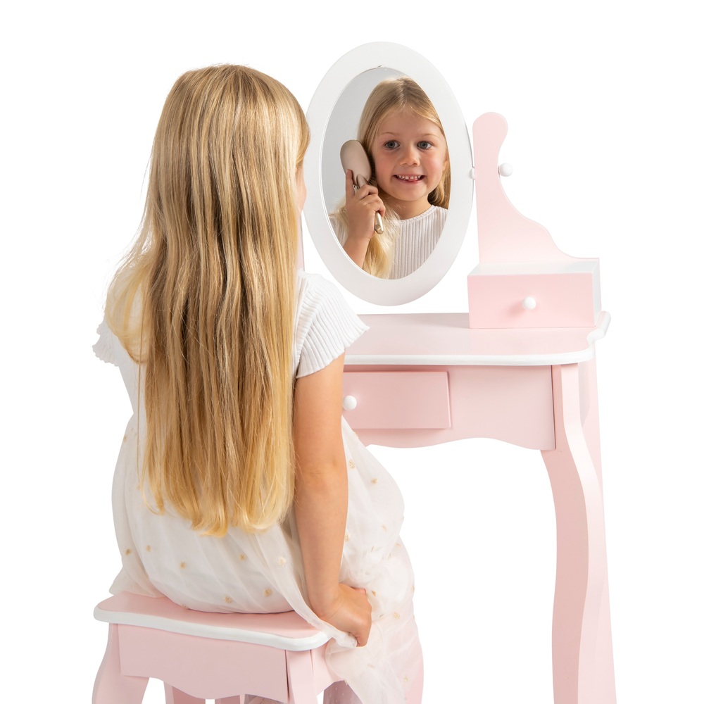 Kinderschminktisch aus Holz mit Hocker